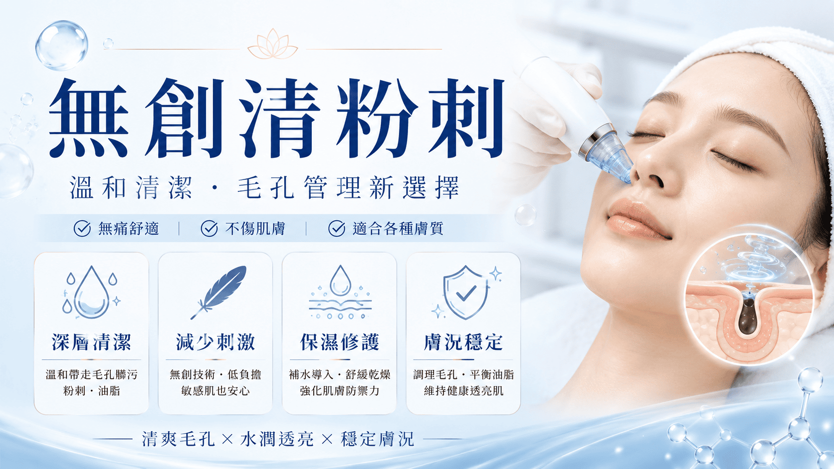 無創清粉刺是一種以溫和清潔、毛孔管理與低刺激保養為核心的肌膚管理方式